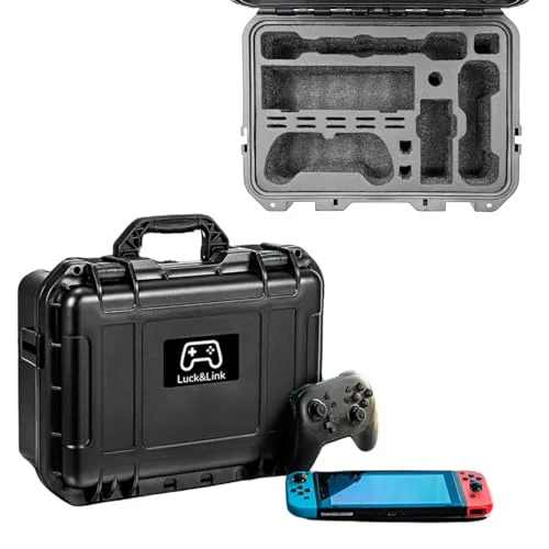 Luck&Link Tragetasche für Nintendo Switch, Harte professionelle wasserdichte Schalter Tragetasche für Switch, Controller, kleine Docking Station& anderes Zubehör AC Ladegerät Aufbewahrungskoffer