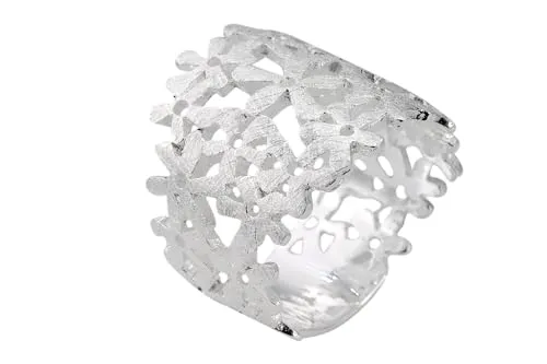 SILBERMOOS Damen Motiv Ring Blumen Blüten Ornament Blumenwiese breit Sterling Silber 925, Größe:58