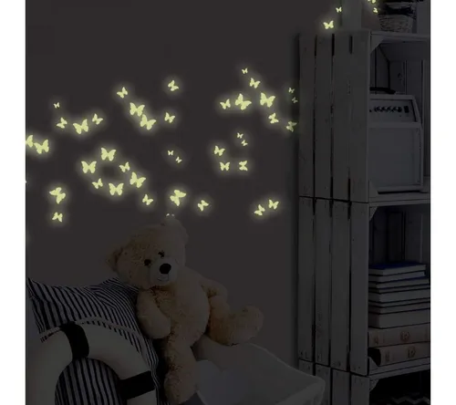 K&L Wall Art Wandtattoo Leuchtsticker Schmetterlinge Schlafzimmer 20x28cm selbstklebend, Kinderzimmer Leuchtbild