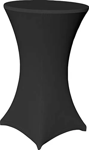 EXKLUSIV HEIMTEXTIL Stehtischhusse Stretch für Bistrotisch mit 4 Fußlaschen elastisch Ø 60-65x110-120 cm Schwarz