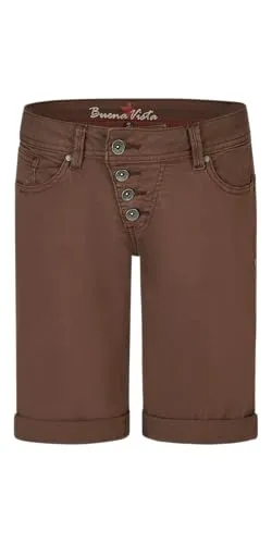Buena Vista Damen Shorts Malibu Stretch Twill - Komfortable Passform in Kaffee - Leichte Damen Shorts aus Stretch-Twill mit schräger 4-Knopfleiste und doppelten Gesäßtaschen. Ideal für den Sommer und in internationalen Größen erhältlich für optimalen Tragekomfort.