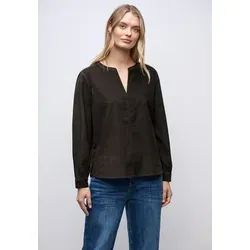 Street One Cordbluse in Unifarbe Darkest Brown - Damenblusen: Elegante Tunika mit Split Neck und Knopf, ideal für lässige Outfits und bequemes Tragen.