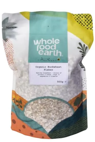 Wholefood Earth Bio-Buchweizenflocken – 500 g | Roh | Gentechnikfrei | Vegan | Ballaststoffquelle | Bio-zertifiziert