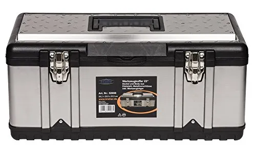 PROFI Werkzeugkoffer aus Edelstahl 23 Zoll - Robuste Werkzeugkiste mit herausnehmbarem Träger und abschließbaren Metallschlössern. Ideal für die sichere Aufbewahrung und den Transport Ihrer Werkzeuge.