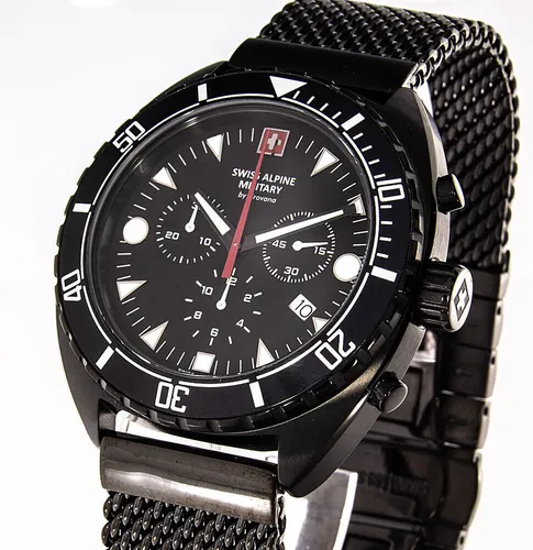 Swiss Alpine Military by Grovana Herrenuhr Chronograph - Sportliche Armbanduhr mit 12-Stunden-Zifferblatt, Chronograph und 100 m Wasserdichtigkeit. Ideal für aktive Herren, Swiss Made mit hochwertigem Edelstahl-Gehäuse.