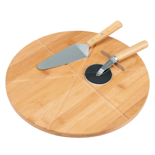 bremermann Pizzaservier-Set | Bambus | Schneidbrett, Pizzaheber, Pizzaschneider