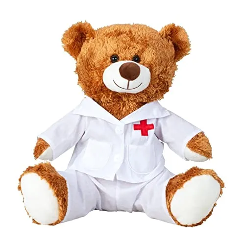 Geschenkestadl Teddybär Doktor 33 cm braun Arzt Kittel Krankenhaus Gute Besserung Genesung Kuschelbär Kuscheltier Bär Teddy