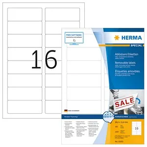 Herma Movables 10303 Etiketten weiß 88.9 x 33.8mm - Selbstklebende, ablösbare Etiketten für Kopierer und Drucker. 1600 Stück auf A4 Bögen, umweltfreundlich und Made in Germany.