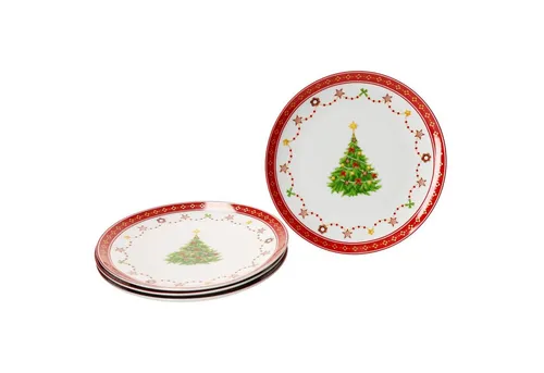 MamboCat Servierplatte 4x Weihnachtstraum Gebäckteller - Servierplatten aus feinstem Porzellan für 4 Personen, ideal für festliche Anlässe. Mit weihnachtlichem Dekor und robustem Design, spülmaschinen- und mikrowellengeeignet.