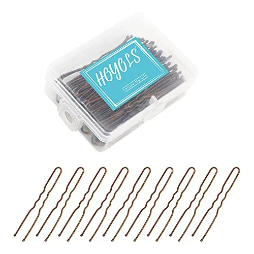 Hoyols U-förmige Haarnadeln, Braun, Metall, Gebogen, Gelockt, Gewellt, Haarklammern, Bobby-Nadeln, für Damen, Haar-Accessoires, Dekorative Dutt, Mädchen, Griffe, Frisur mit Etui, 100 Stück, 6cm