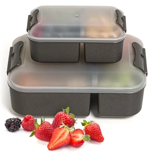 Hausfelder Brotdose mit Fächern Erwachsene 2er Set, Lunchbox schwarz groß & klein, Bento Box Schule Arbeit, Jausenbox BPA-frei