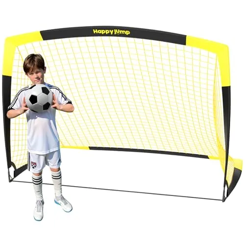 Happy Jump Pop-Up Fußballtor –213x152 cm, 1 Tor, Schwarz Gelb | Faltbares Tor aus Glasfaser für Kinder & Erwachsene | Ideal für Garten & Park