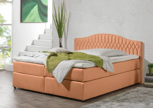 Boxspringbett MAINTAL, orange (terra) - 160x200 cm, 7-Zonen-Kaltschaummatratze - Betten mit optimaler Körperunterstützung durch 7-Zonen-Kaltschaummatratze, ideal für erholsamen Schlaf und individuelle Härtegrade.