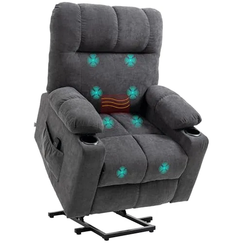 HOMCOM Sessel mit Aufstehhilfe - Komfort und Unterstützung - Sessel mit Aufstehhilfe aus Polyester und Metall, ideal für entspannte Momente und erleichtert das Aufstehen. Perfekt für jedes Wohnzimmer.