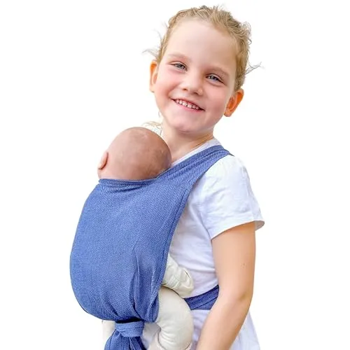 Hoppediz Puppentrage Kinder-Spielzeug für Puppen und Kuscheltiere, Design blau melange