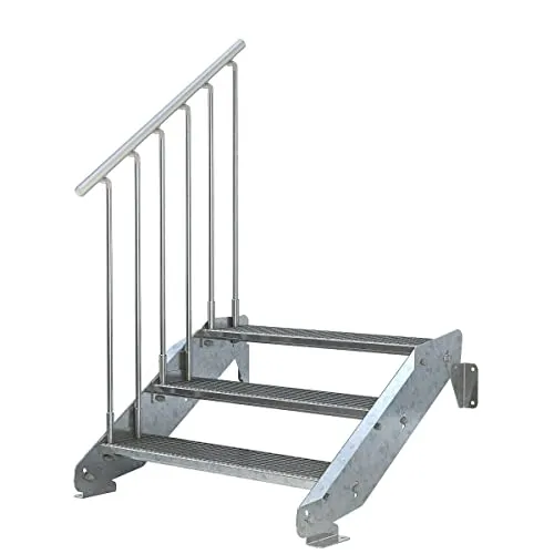 Stahltreppe 3 Stufen für Höhen bis 64 cm mit Geländer
