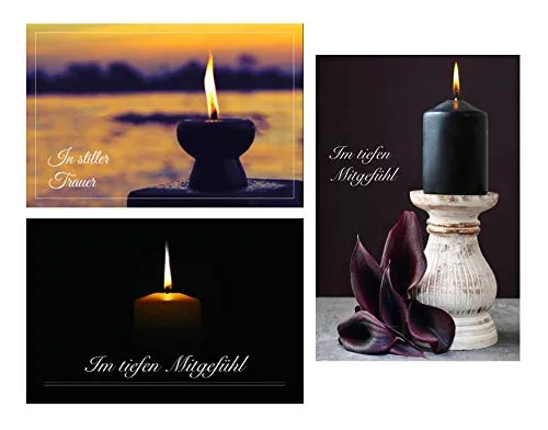 Merz Designkarten 12 (3 x 4 Stück) einfühlsame Premium-Trauerkarten/Beileidskarten im Set mit 12 edlen Umschläge - Anteilnahme Trauerkarte, Spruch