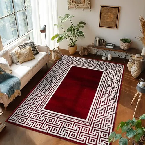 SIMPEX Teppich Wohnzimmer Schlafzimmer Esszimmer Teppich Läufer Flur Küchenteppich Modernes Design Soft & Weich Kurzflor Pflegeleicht Home Farbe: Rot, 120 x 170 cm