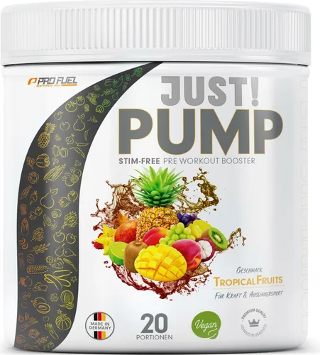ProFuel Just! Pump Booster - Tropical Fruits 400 g - Protein Shakes & Muskelaufbau, fördert die Durchblutung und liefert explosive Energie für intensives Training.