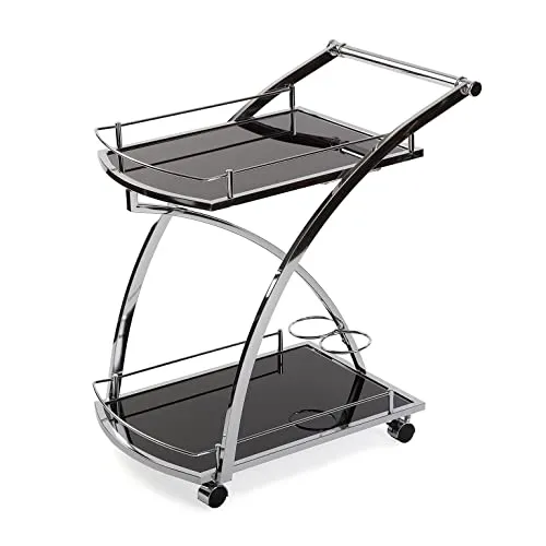 Versa Driana Wagen für Küche, Wohnzimmer oder Esszimmer, Moderne Servierwagen, Maßnahmen (H x L x B) 73 x 46 x 66 cm, Glas und Metall, Farbe: Schwarz