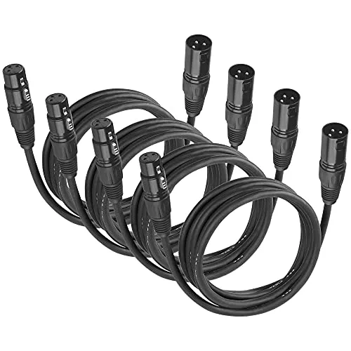 DMX Kabel 3m, 10ft XLR Kabel for Stage Light or Microphone, DMX Kabel 3 Polig With Male to Female Connector.(4er-Pack)