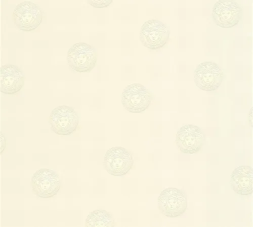 Versace Home 34862-1 Tapete - Medusa Mäander Creme - Edle Vliestapete mit einzigartigem Medusa-Muster in Creme, perfekt für stilvolle Wohnräume und aus deutscher Herstellung.