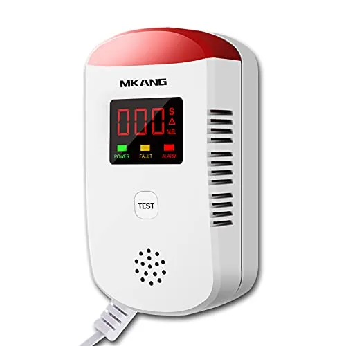 Gasmelder-MKANG, Haushalts Erdgas Flüssiggas Stadtgas Alarme, Brennbaren Methan Propan Butan Gas Lecksucher,deutsche Sprachansage, Warnung vor rotem Blitzlicht, Gaskonzentration der Digitalanzeige