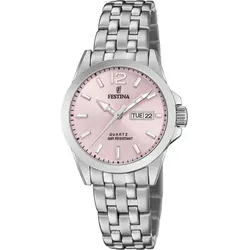 Festina Damen Analog Quarz Uhr F20455/2 mit Edelstahl Armband - Elegante Armbanduhr für Damen mit silbernem Gehäuse, roségoldenem Ziffernblatt und Datumsanzeige. Wasserdicht bis 10 Bar und ideal für jeden Anlass.