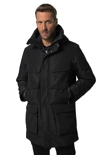 JP 1880 Herren Parka in Übergrößen L-8XL, Kapuze, viele Taschen schwarz XXL 831160100-XXL - Vielseitiger Parka mit speziellem Schnitt bis 8XL, ideal für Komfort und Funktionalität. Ausgestattet mit Kapuze und zahlreichen Taschen für praktische Nutzung.