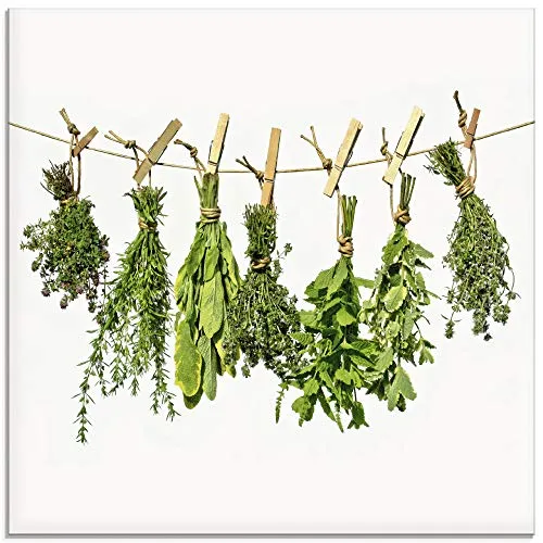 ARTland Wanddeko Glasbilder Wandbild Glas Bild einteilig 40x40 cm Quadratisch Kräuter Gewürze Rosmarin Minze Spinat Landhausstil T3WN
