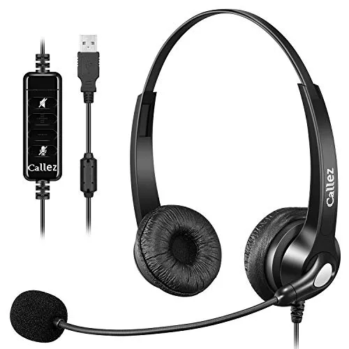 Produktbild Callez USB Headset PC für Business Skype UC Lync SoftPhone Call Center Office, Stereo PC Kopfhörer mit Mikrofon Noise Cancelling & Lautstärkeregler, Kristallklar Chat, Super Leicht, Ultra Komfort