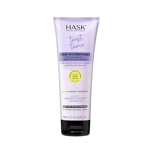 HASK Twist Tamer Leave-In Conditioner mit FiberBond-Technologie & Kokosöl für welliges, lockiges, lockiges und krauses Haar, stärkt, reduziert Frizz, fördert die Hydratation, vegan, sulfatfrei – 198