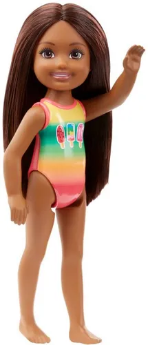 BARBIE CHELSEA BEACH PUPPE BRAUNE LANGE HAARE VON MATTEL