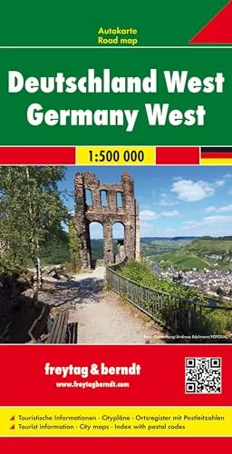 Deutschland West, Autokarte 1:500.000: Touristische Informationen, Citypläne, Ortsregister mit Postleitzahlen. Mit QR-Code (freytag & berndt Auto + Freizeitkarten)