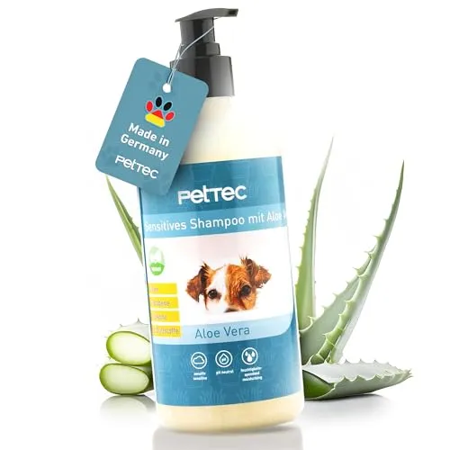 PetTec® - Hundeshampoo sensitiv mit Aloe Vera 500ml Pumpflasche - pH neutrales (7) & rückfettendes Shampoo für alle Hunderassen - Fellpflege Hund Paraben-, Silikon- & Duftstofffrei - Dog shampoo vegan