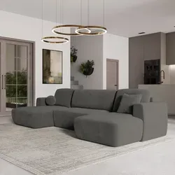 Masseno Ecksofa SENTUM K mit Schlaffunktion - Grau - Multifunktionales U-Form Sofa mit Bettkasten und eleganter Verarbeitung, bietet zusätzlichen Stauraum und wird zum stilvollen Mittelpunkt Ihres Wohnzimmers.