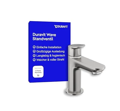 Duravit Wave Standventil ohne Ablaufgarnitur - Waschtischarmatur aus gebürstetem Edelstahl mit AirPlus-Technologie für einen angenehm weichen Wasserstrahl. Einfache Installation und geeignet für Durchlauferhitzer.