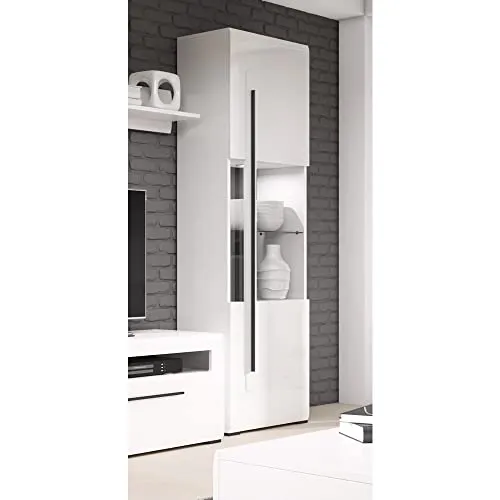 Vitrinenschrank weiß Hochglanz mit LED Beleuchtung - Moderne Vitrine mit stilvollem Hochglanz-Finish und energieeffizienter LED-Beleuchtung, ideal für eine ansprechende Präsentation Ihrer Lieblingsstücke.