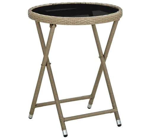 Beistelltisch Beige 60 cm aus Poly Rattan mit Hartglas