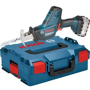 Bosch Professional 18V System Akku Säbelsäge GSA 18 V-LI C - kompakte Bauform für vielseitigen Einsatz, inklusive 3 Säbelsägeblätter und L-BOXX