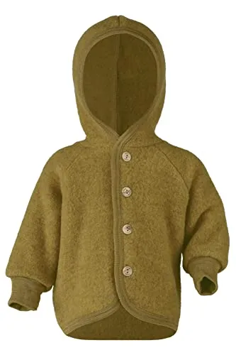 Engel Baby Jacke mit Kapuze Wollfleece, Safran Melange, 50/56
