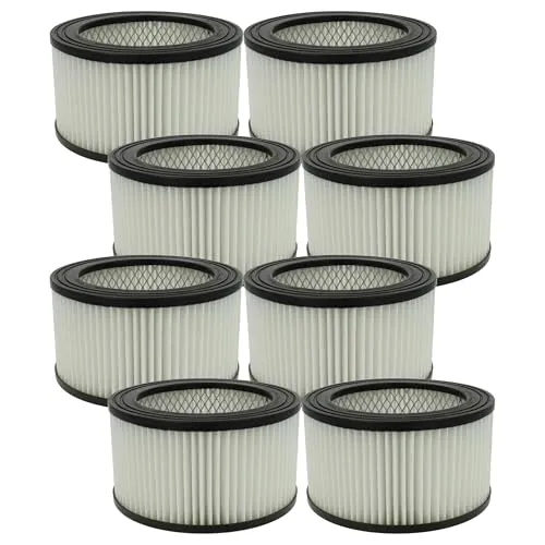 vhbw 8X Staubsaugerfilter kompatibel mit PowerPlus POWX3010, POWX3000, POWX312, POWX3013 Aschesauger - HEPA-Filter Schwarz Weiß