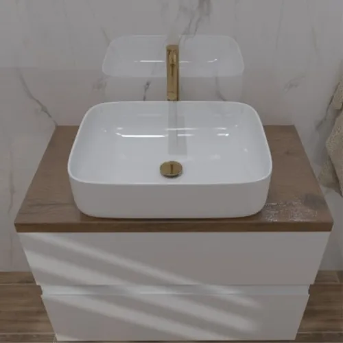 Aufsatzwaschbecken GALERA - Glänzend, Weiß - Elegantes Aufsatzwaschbecken aus polierter Keramik, ideal für moderne Bäder. Mit rechteckiger Form und kompakten Maßen für optimale Raumnutzung.