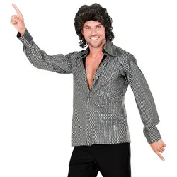 W WIDMANN MILANO 70er Jahre Hemd - Disco Style für Herren - Kostüm-Outfits für Erwachsene, glänzendes Hemd mit Stehkragen, perfekt für 70er Jahre Mottopartys und Fasching. Ein echter Blickfang für jede Feier!