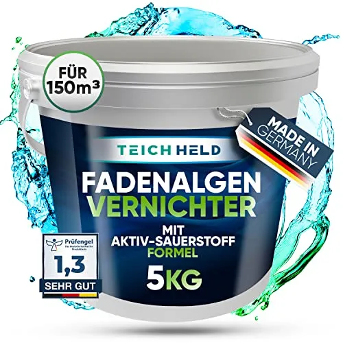 Teichheld Faden-Algenvernichter für kristallklares Wasser - Aquarium-Reiniger mit 7x stärkere Schnell-Aktiv-Formel zur effektiven Entfernung von Fadenalgen, ideal für Gartenteiche mit Fischen und sorgt für sauberes, klares Wasser.