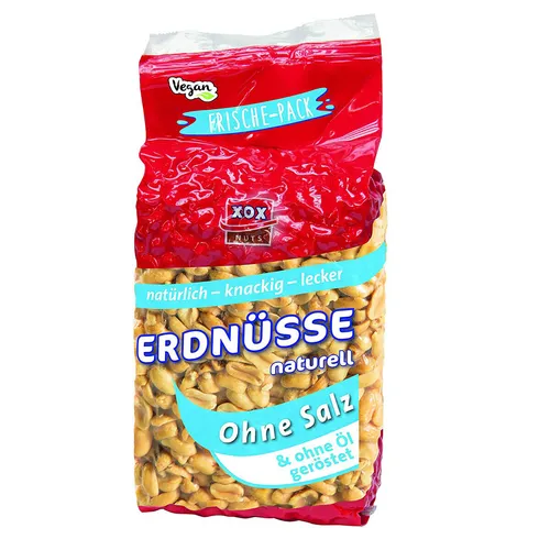 XOX Erdnüsse naturell trocken geröstet ohne Salz und ohne Öl 900g