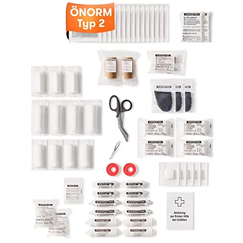 Erste Hilfe Nachfüllset ÖNORM Z1020 Typ2 - Praktisches Set für Betriebe - Erste-Hilfe-Set für Betriebe mit bis zu 20 Beschäftigten, sofort einsatzbereit mit 121 Teilen und praktischen Innentaschen für schnelles Handeln im Notfall.