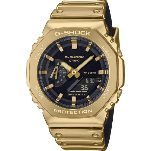 Casio Watch GM-2100YMG-9AER - Herren Armbanduhr mit goldfarbenem Silikonarmband und vielfältigen Funktionen wie Stoppuhr, Alarm und Beleuchtung – ideal für den modernen Mann.