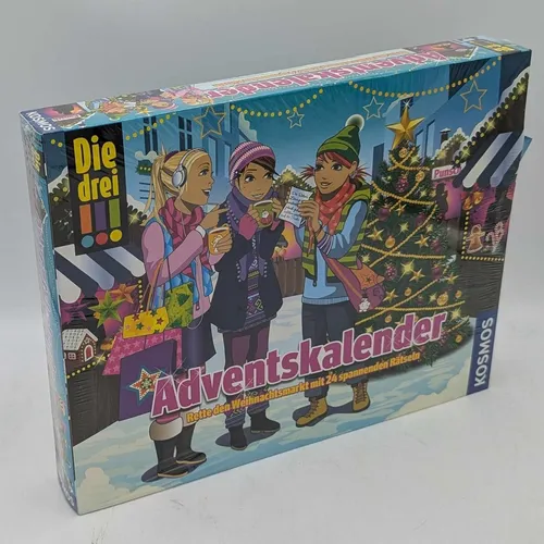 Kosmos Die drei !!! Adventskalender - Rette den Weihnachtsmarkt - Adventskalender für Kinder, mit spannenden Überraschungen hinter jedem Türchen, fördert die Vorfreude auf Weihnachten und die Fantasie.