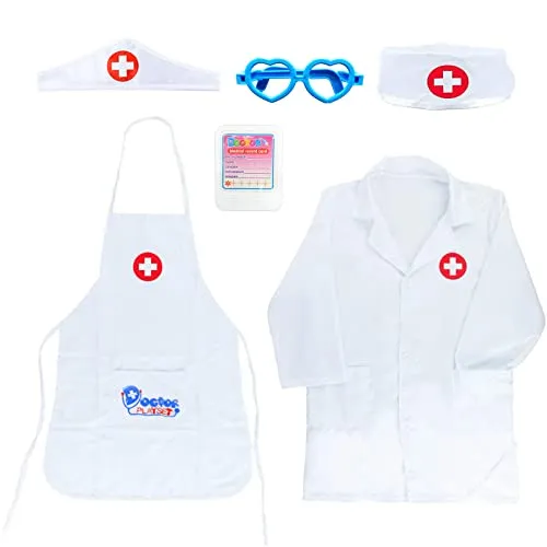 MAIVIUN 6 Stück Arztkittel Kinder Arzt Kostüm Arztkittel Karteikarte Arztbrille Kappe Doktor Laborkittel Schürze Krankenschwester Zubehör Doktor Spielzeug Kit für Mädchen Jungen Kinder.